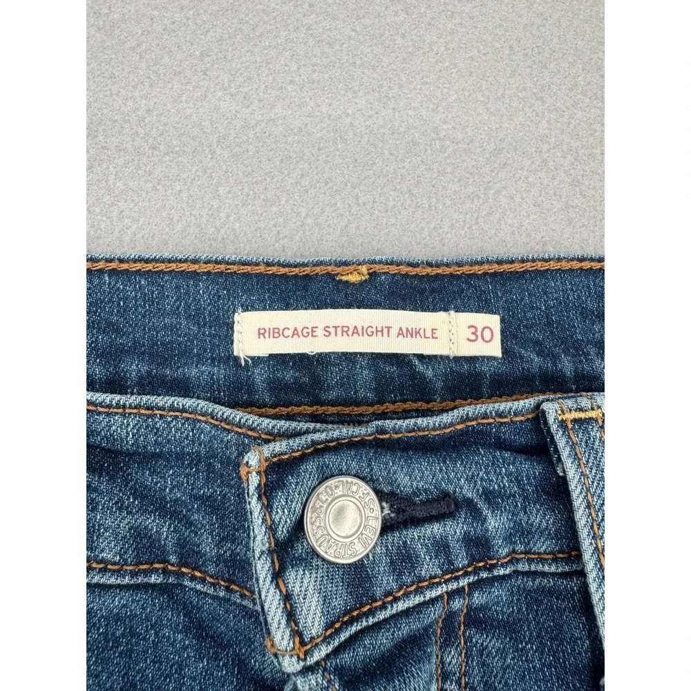 Levis Ribcage Straight Ankle Jeans Womens 30 (30x27) Retro Blue Denim High Rise